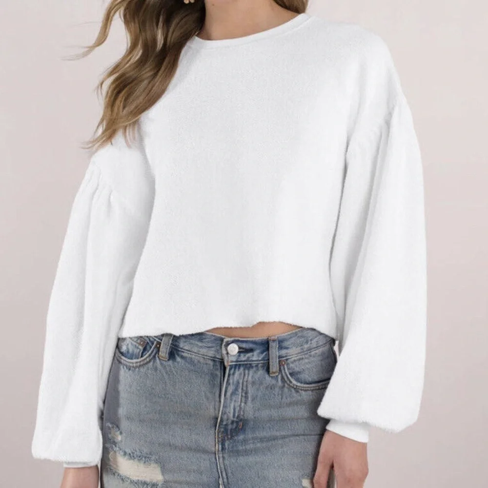 Free People Sweater Womens Small Sleeves Like These Terry Puff Sleeve Neutral - Picture 4 of 10